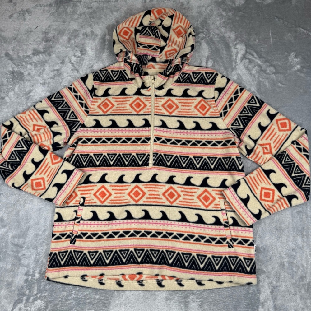 O'Neill Fleece Hoodie Mens M Pullover Jacket Aztec Wave Pattern 1/2 Zip Surf